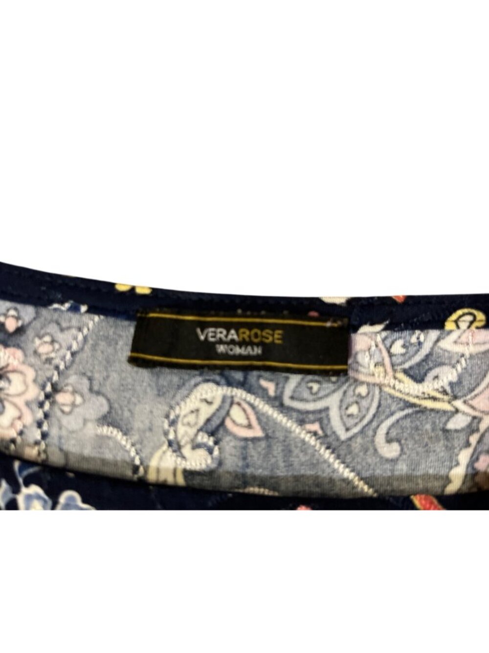 Vera Rose Paisley Floral Top Navy Multicolor 3/4 Sleeve No Size Tag XL/1X? Used - Picture 6 of 11